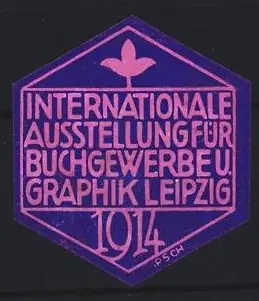 Reklamemarke Leipzig, Internationale Ausstellung für Buchgewerbe u. Graphik 1914, lila-blau