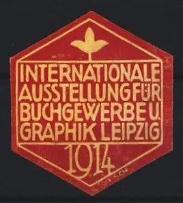 Reklamemarke Leipzig, Internationale Ausstellung für Buchgewerbe u. Graphik, 1914, orange-rot