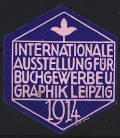 Reklamemarke Leipzig, Internationale Ausstellung für Buchgewerbe u. Graphik 1914, rosa-blau