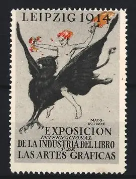Reklamemarke Leipzig 1914, Exposicion Internacional de la Industria del Libro, Nackter Reiter auf Greif