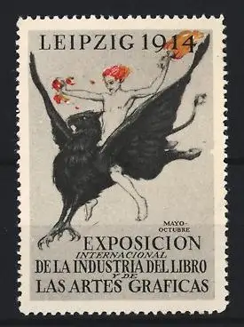 Reklamemarke Leipzig 1914, Exposición Internacional de la Industria del Libro, Männerakt reitet auf Greif