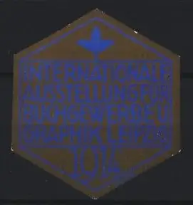 Reklamemarke Leipzig, Internationale Ausstellung für Buchgewerbe und Graphik 1914, stilisierte Blume, blau-grau