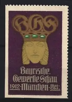 Reklamemarke München, Bayerische Gewerbeschau 1912, Krone mit Edelsteinen