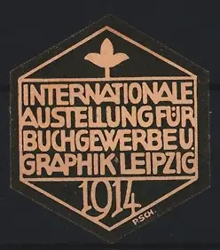 Reklamemarke Leipzig, Internationale Ausstellung für Buchgewerbe und Graphik 1914, Lilie, rosa-schwarz
