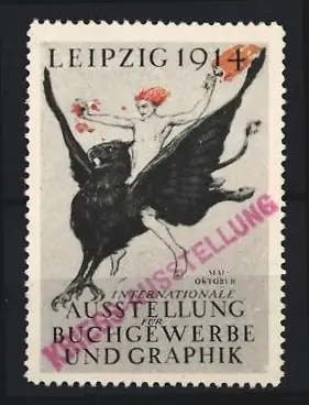 Reklamemarke Leipzig 1914, Internationale Ausstellung für Buchgewerbe und Graphik, Greif mit Mensch