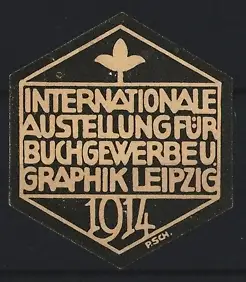 Reklamemarke Leipzig, Internationale Ausstellung für Buchgewerbe und Graphik 1914, Lilie, rosa-schwarz