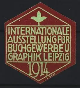 Reklamemarke Leipzig, Internationale Ausstellung für Buchgewerbe u. Graphik 1914, Blattmotiv, grün-rot