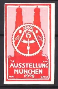 Reklamemarke München, Ausstellung 1908, Frauenkirche & Messelogo
