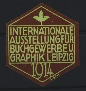 Reklamemarke Leipzig, Internationale Ausstellung für Buchgewerbe u. Graphik, Pflanze, 1914, grün-braun