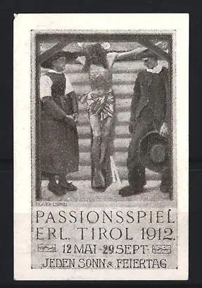 Reklamemarke Erl / Tirol, Passionsspiel Tirol 1912, Kreuzigungsszene