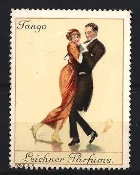 Reklamemarke Leichner Parfums, Tanzpaar beim Tango