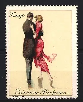 Reklamemarke Leichner Parfums, Tanzpaar beim Tango