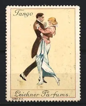 Reklamemarke Leichner Parfums, Tanzendes Paar beim Tango