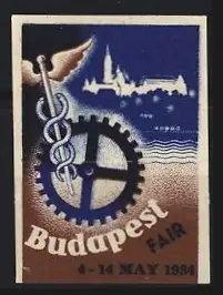 Reklamemarke Budapest, Fair 1934, Zahnrad und Flügelstab