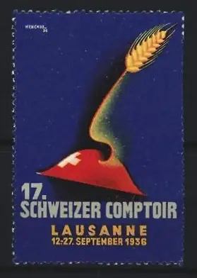 Reklamemarke Lausanne, 17. Schweizer Comptoir 1936, Ähre und Hut