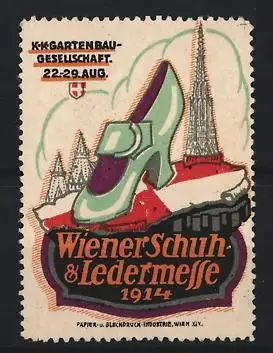 Reklamemarke Wien, Wiener Schuh & Ledermesse 1914, Schuh und Stephansdom