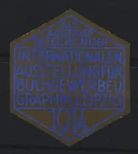 Reklamemarke Leipzig, Internationale Ausstellung für Buchgewerbe und Graphik, 1914, Hexagon, blau-grau