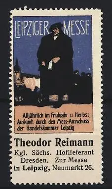 Reklamemarke Leipzig, Leipziger Messe, Silhouette eines Mannes