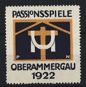 Künstler-Reklamemarke Paul Neu, Oberammergau, Passionsspiele 1922, Kreuzsymbol