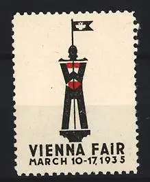 Reklamemarke Wien, Vienna Fair 1935, Statue mit Flagge