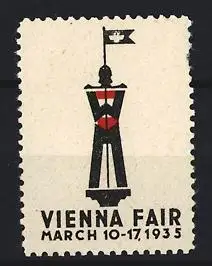 Reklamemarke Wien, Vienna Fair 1935, Statue mit Fahne