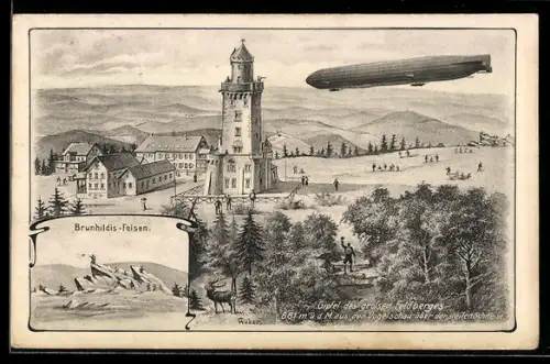 AK Feldberg, Zeppelin über dem Gipfel, Brunhildis-Felsen