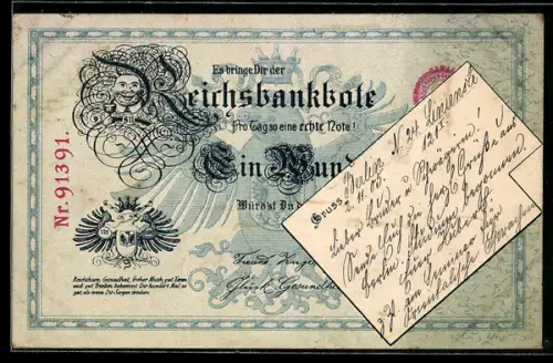 AK Banknote Einhundert Reichsmark, überreicht vom Reichsbankboten