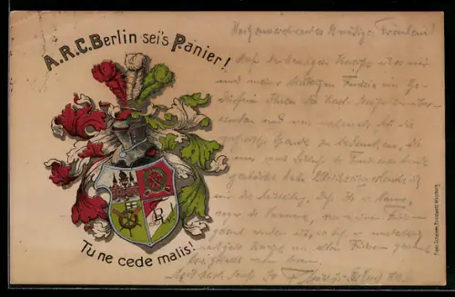 AK Studentenwappen vom A.R.C. Berlin mit Zirkel, Akademischer Ruderclub