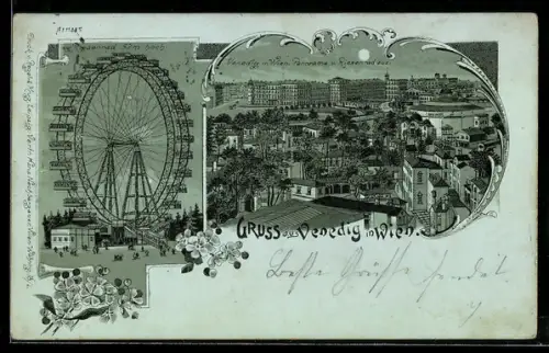 Mondschein-Lithographie Wien, Ausstellung Venedig in Wien, Panorama vom Riesenrad aus