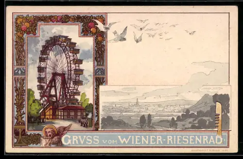 AK Wiener Prater, Riesenrad, Tauben