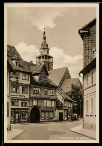 AK Langensalza, Strassenbild mit Kirche