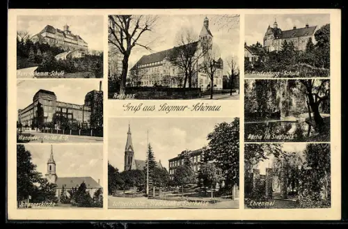 AK Siegmar-Schönau, Rathaus, Lutherkirche, Ehrenmal