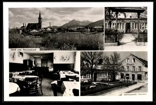AK Teisendorf, Ortsansicht mit Kirche, Restaurant Stauber, Gaststube