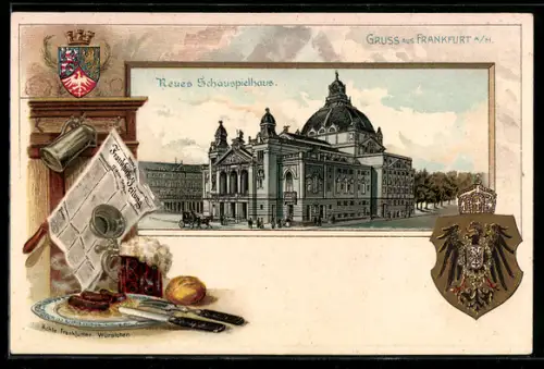 Passepartout-Lithographie Frankfurt a. M., Neues Schauspielhaus, Wappen