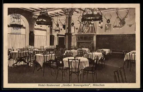 AK München, Hotel-Restaurant Grosser Rosengarten, Bayerstrasse 6, Speisesaal
