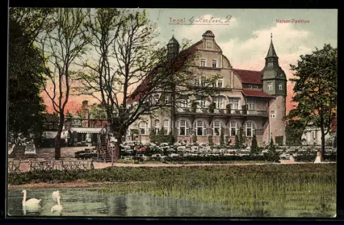 AK Tegel /Berlin, Gaststätte Kaiser-Pavillon, vom Wasser gesehen