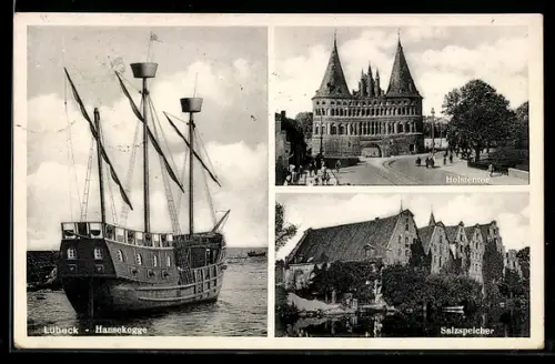 AK Lübeck, Hansekogge, Holstentor, Salzspeicher