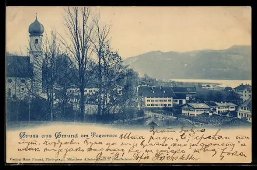 AK Gmund am Tegernsee, Kirche, See, Ortsansicht
