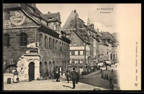 AK Nürnberg, Strasse Fleischbank mit Passanten