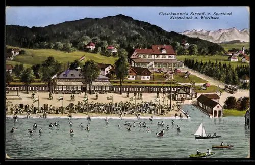 AK Steinebach am Wörthsee, Fleischmann's Strand- und Sportbad im Sommer