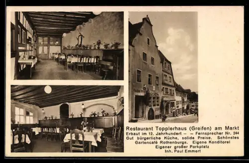AK Rothenburg o. T., Restaurant Topplerhaus, verschiedene Ansichten