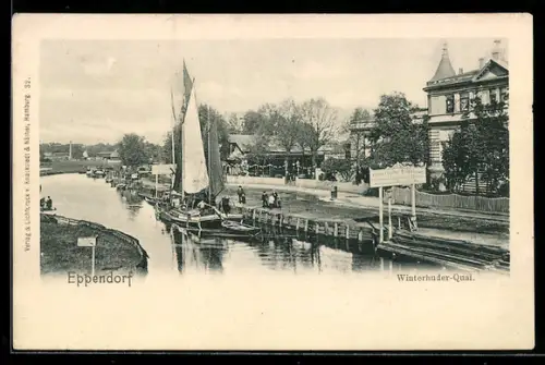 AK Eppendorf, Winterhuder Quai mit Gasthof und Segelboot