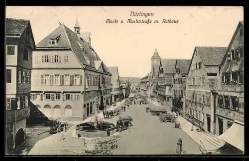 AK Nürtingen, Markt und Marktstrasse mit Rathaus