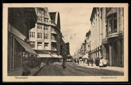 AK Düsseldorf, Schadow-Strasse mit Strassenbahn