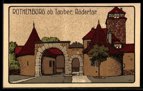 Steindruck-AK Rothenburg, Blick zum Rödertor
