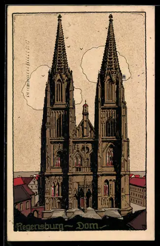 Steindruck-AK Regensburg, Dom