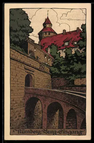 Steindruck-AK Nürnberg, Eingang der Burg