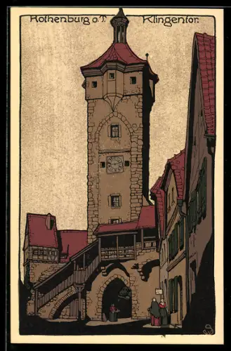 Steindruck-AK Rothenburg o. T., Motiv vom Klingertor
