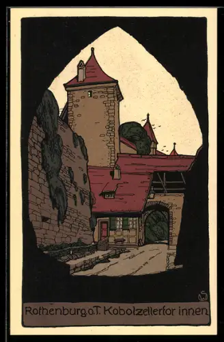 Steindruck-AK Rothenburg o.T., Kobolzellertor, innen