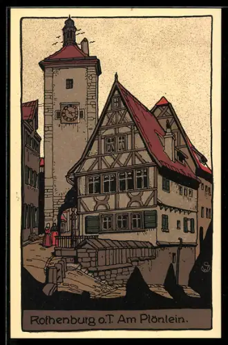 Steindruck-AK Rothenburg o. T., Am Plönlein